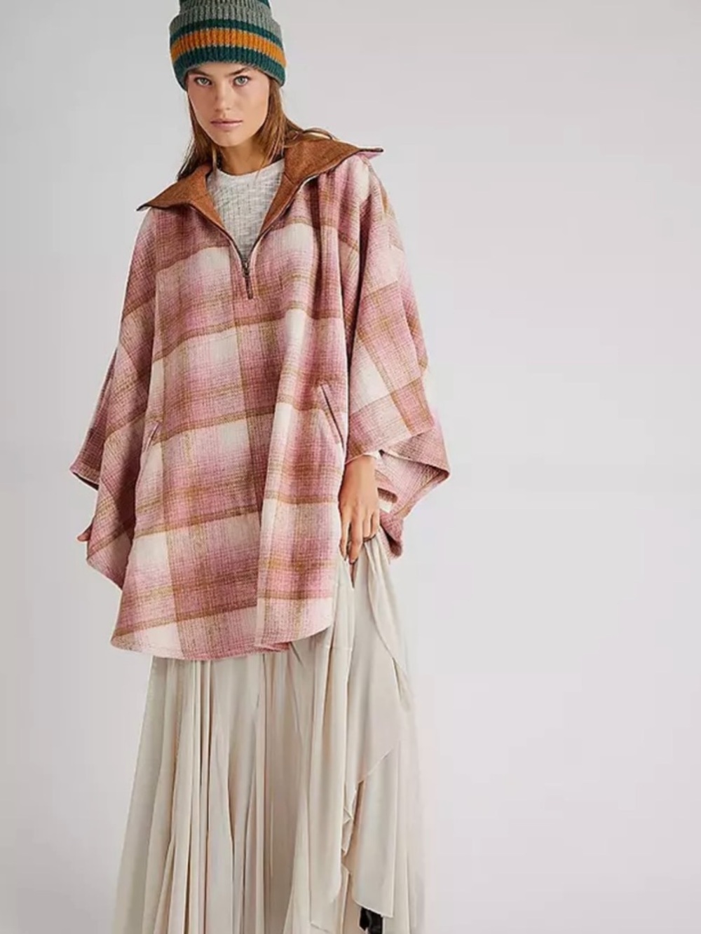 Free People Woodstock Brushed Plaid Poncho